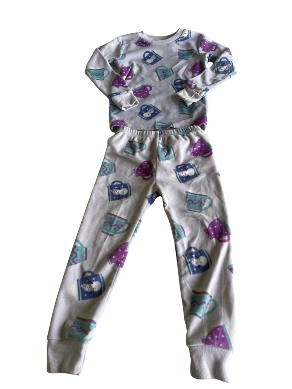 Carter's White Pajama Set with Purple and Teal Cup Prints